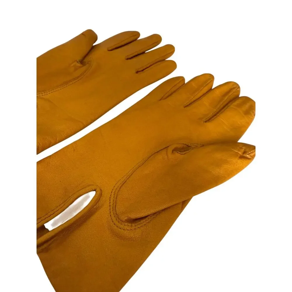 Vintage Fownes Genuine Leather Gloves Camel Tan Kidskin Lambskin Size 7.5